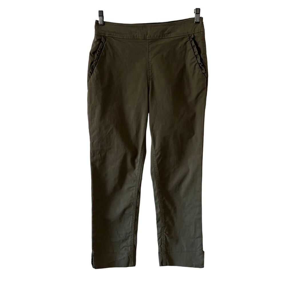 Kate Spade New York Ruffle Pockets Ankle Pants Olive Khaki Green Woman Size 4